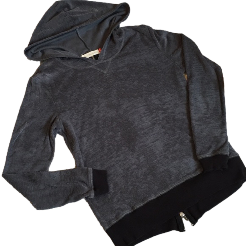 Trouble at the Mill Grey & Black Hooded sweater/top Womans Sz XS
